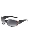 JIM HALO Lunettes de Soleil Polarisées Enveloppantes avec abat - Jour Papillon Rectangulaire UV400 pour Femme Fleurs Noires