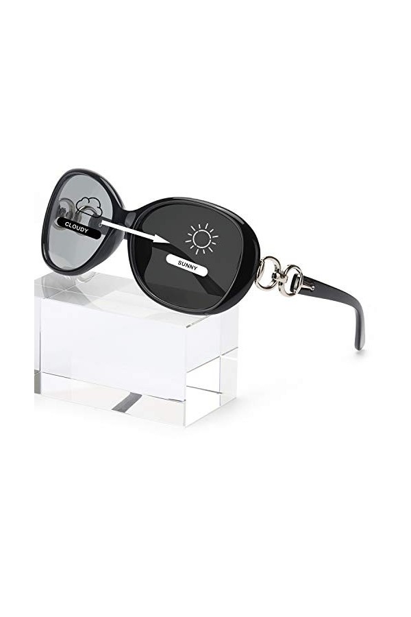 FIMILU Photochromiques Polarisées Lunettes de Soleil pour Femme Polarisées Classiques UV400 Protection Cadre Noir/Photochromi