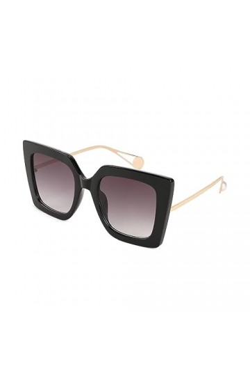 FEISEDY Lunettes de Soleil Carrées Surdimensionnées pour Femmes Grandes Lunettes avec Branches Incrustées de Perles et Protec