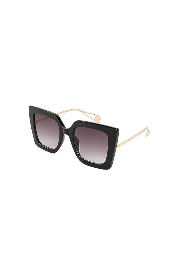 FEISEDY Lunettes de Soleil Carrées Surdimensionnées pour Femmes Grandes Lunettes avec Branches Incrustées de Perles et Protec