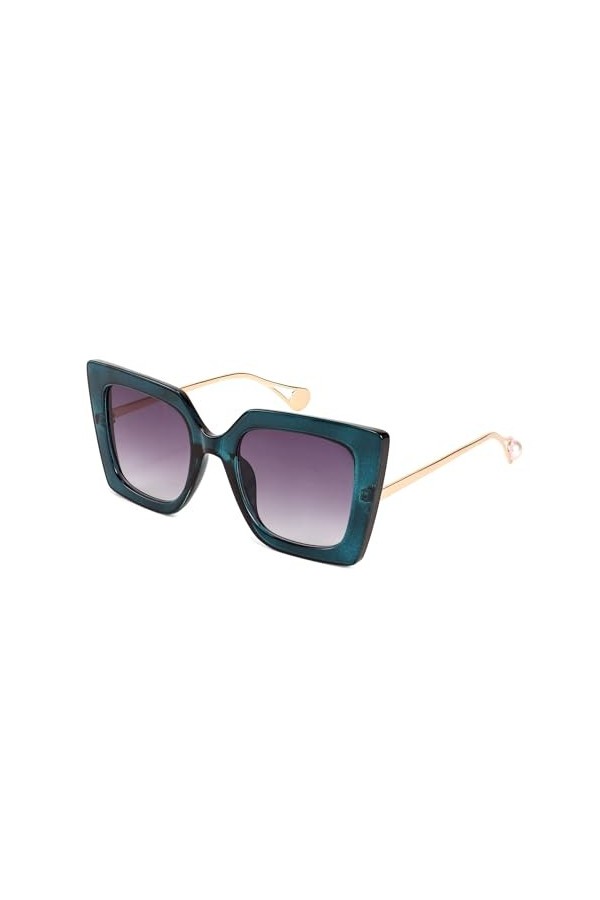 FEISEDY Lunettes de Soleil Carrées Surdimensionnées pour Femmes Grandes Lunettes avec Branches Incrustées de Perles et Protec
