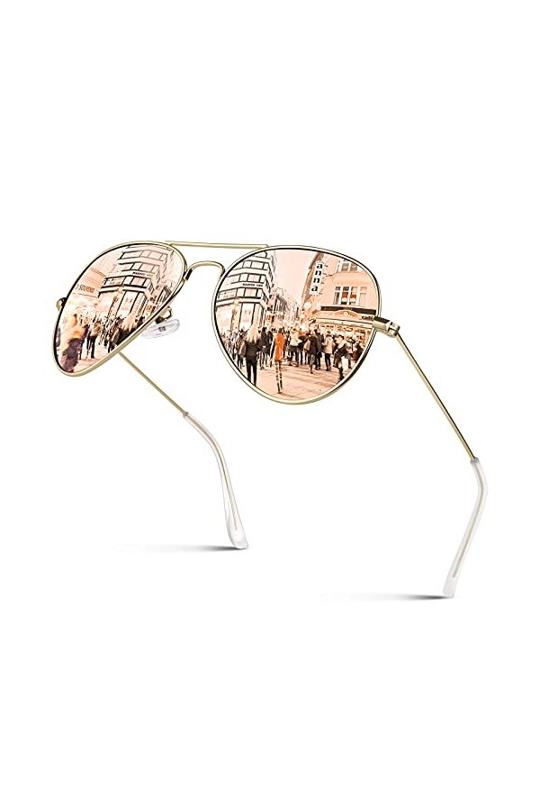 GQUEEN Lunettes de Soleil Femme Classiques Léger Aviateur Pilote Polarisées Miroir Métal UV400 Protection pour Conduite,Montu