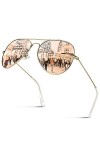 GQUEEN Lunettes de Soleil Femme Classiques Léger Aviateur Pilote Polarisées Miroir Métal UV400 Protection pour Conduite,Montu