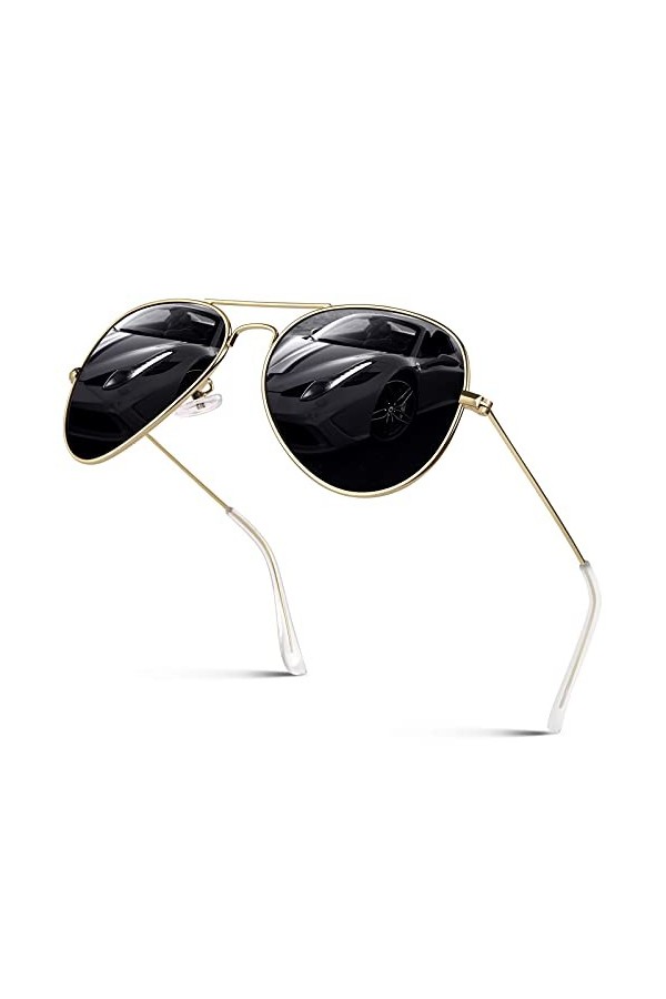 GQUEEN Lunettes de Soleil Femme Classiques Léger Aviateur Pilote Polarisées Miroir Métal UV400 Protection pour Conduite,Montu