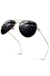 GQUEEN Lunettes de Soleil Femme Classiques Léger Aviateur Pilote Polarisées Miroir Métal UV400 Protection pour Conduite,Montu