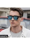 KANASTAL Lunettes de Soleil Polarisées pour Homme et femme Rectangulaire Lunettes de Soleil Bleues Mode Lunettes de Soleil Lé