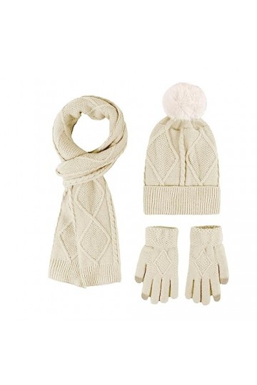 Ruiqas Ensemble de gants pour écran tactile, écharpe longue, bonnet, pompon, unisexe, tissu extensible doux, chaud pour garde