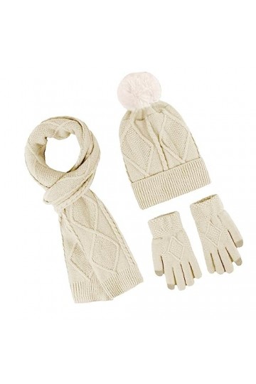 Ruiqas Ensemble de gants pour écran tactile, écharpe longue, bonnet, pompon, unisexe, tissu extensible doux, chaud pour garde