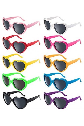 FSMILING Lot de 10 Lunettes de soleil coeur Lunettes de Soleil en Forme de Coeur de Couleurs Néon pour Femmes Faveurs Cadeaux