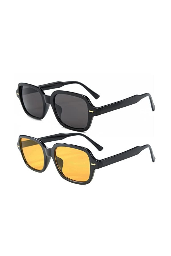 OSAGAMA Vintage Retro Lunettes de soleil pour Femmes Hommes Mode Carré Lunettes de soleil Mode Jaune Teinté