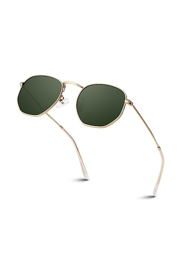 Sunier Lunettes de Soleil Femme Homme Polarisées, Lunettes de Soleil Carrées Tendance pour Femmes, Cadre en Métal Hexagonal U