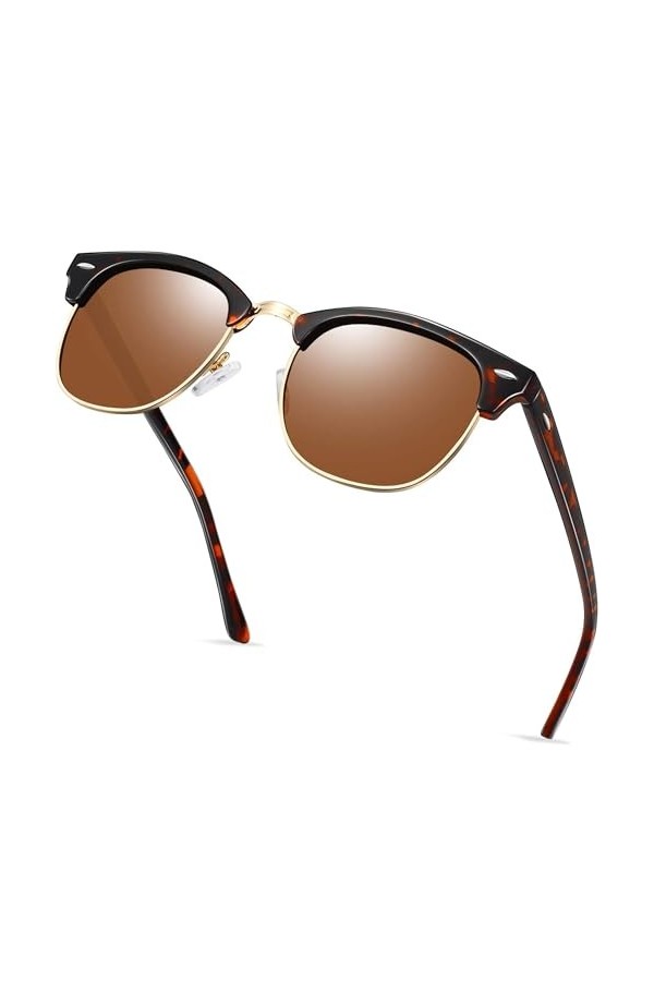 KANASTAL Lunettes de Soleil Polarisées Hommes et Femmes Lunettes de Soleil Demi-Monture Métal Classiques Lunettes de soleil R