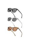 PARTY GO Lot de 3 lunettes de soleil rondes pour homme et femme Protection UV400 Vintage Rondes Petit pour visage étroit, noi