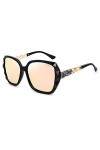 LECKIRUT Lunettes de Soleil Pour Femmes Polarisées Surdimensionnées Classiques 100% UV Protection Cadre Noir Lentille Rose