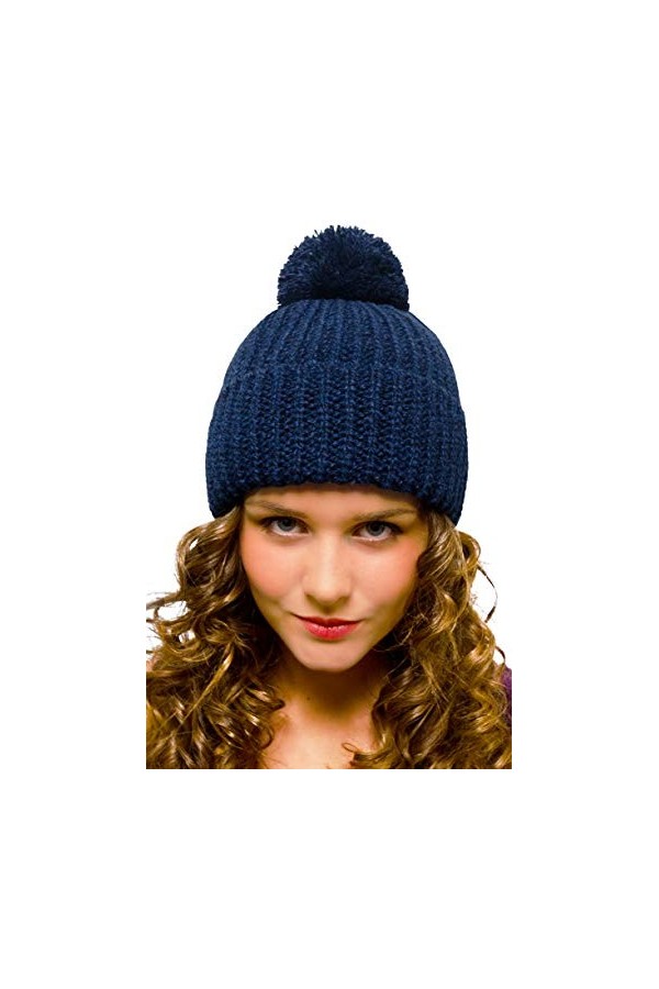 Entire Empire Magnifique bonnet à pompon – Bonnet en laine avec pompon pour homme et femme – Tricot épais avec pompon – Bonne