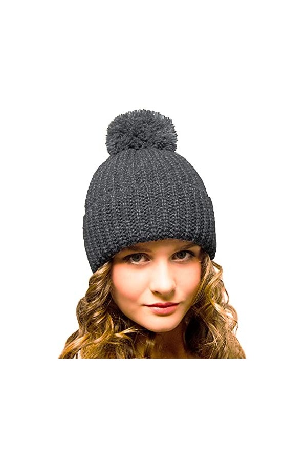Entire Empire Magnifique bonnet à pompon – Bonnet en laine avec pompon pour homme et femme – Tricot épais avec pompon – Bonne
