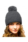 Entire Empire Magnifique bonnet à pompon – Bonnet en laine avec pompon pour homme et femme – Tricot épais avec pompon – Bonne
