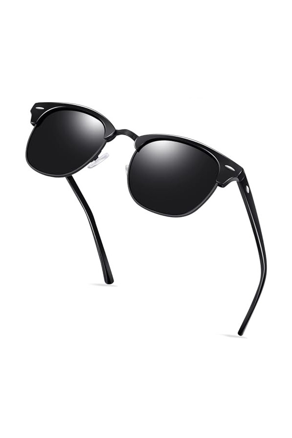 KANASTAL Lunettes de Soleil Polarisées Hommes et Femmes Lunettes de Soleil Demi-Monture Métal Classiques Lunettes de soleil R