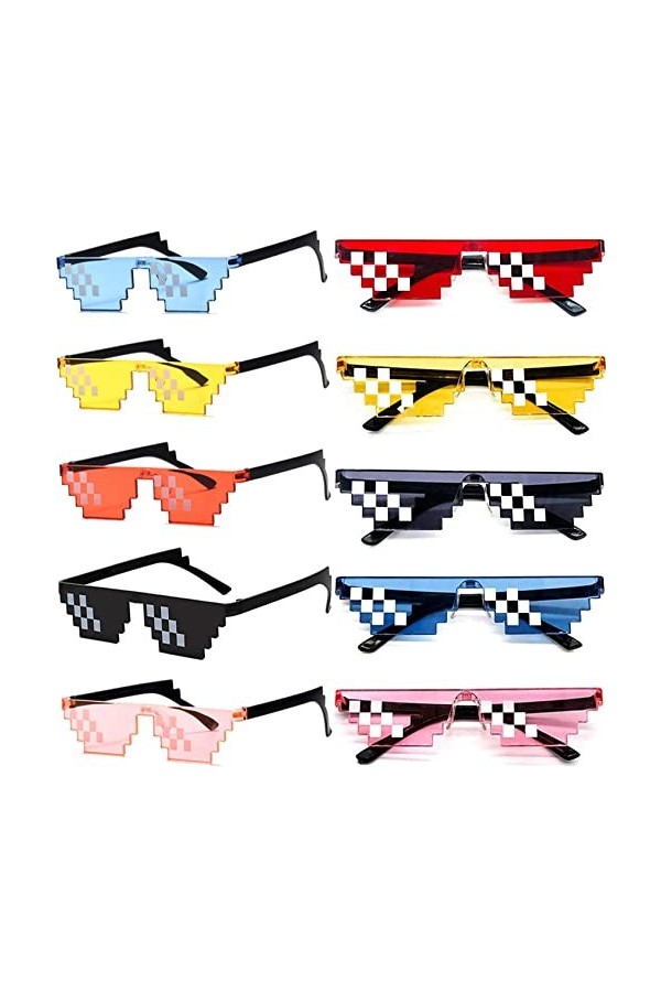 FSMILING 10 paires Lunettes de Soleil Thug Life lunette de fête MLG Pixelated Lunettes de Soleil pour 8 Bits Pixel Mosaic Pro