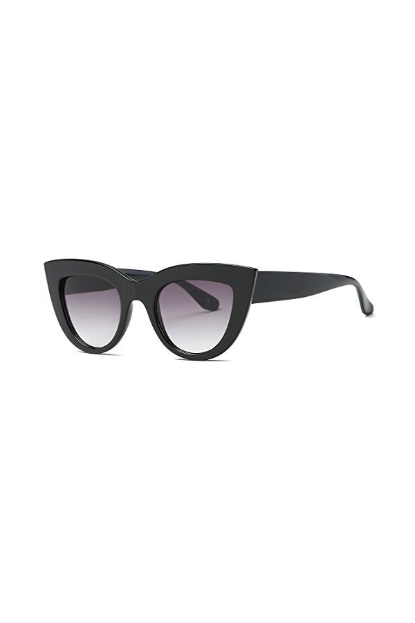 kimorn Œil De Chat Lunettes de Soleil Pour Femmes Plastique Grand Cadre Métal Charnières K0568 Noir&Fumée
