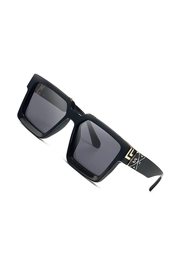 SHEEN KELLY Lunettes de soleil Hommes Femmes Rétro Grande Carrées Cadre épais Métal Vintage Rectangulaires Luxe Lunettes 04 