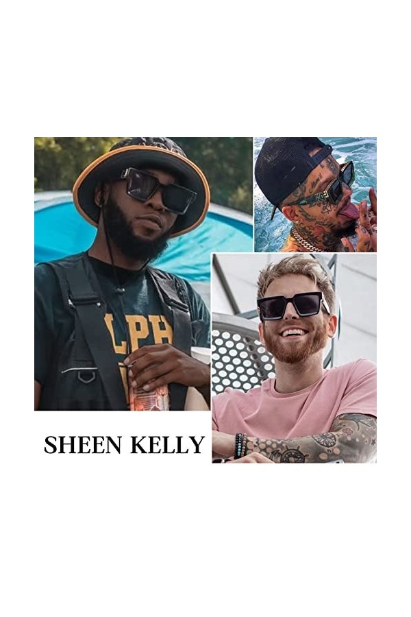 SHEEN KELLY Lunettes de soleil Hommes Femmes Rétro Grande Carrées Cadre épais Métal Vintage Rectangulaires Luxe Lunettes 04 