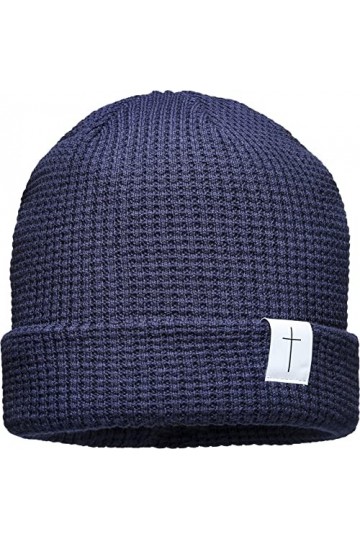 Bonnet unisexe en coton biologique : croix patch – Bonnet dhiver en coton bio pour femme, Bleu marine - Croix, taille uniq