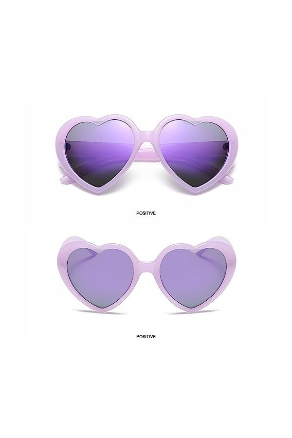 WDZAYXC Lunettes de soleil polarisées surdimensionnées en forme de cœur rétro lunettes mignonnes, protection UV400, Violet/vi