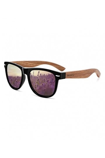 MIAROZ Lunettes de Soleil Polarisées pour Homme et Femmes, Lunettes de Soleil en Bois, protection 100% UV Violet clair 