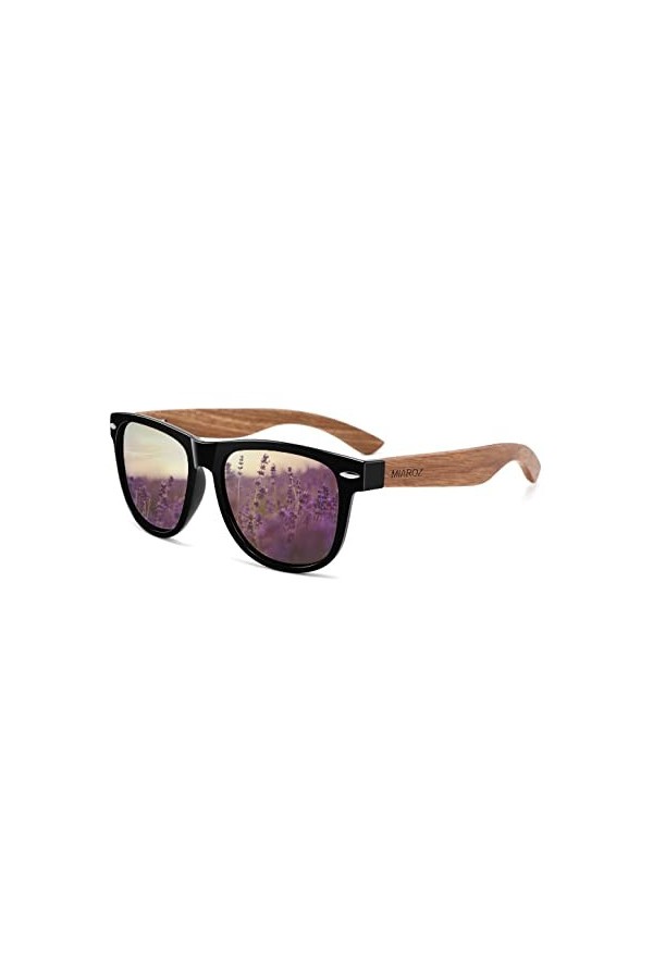 MIAROZ Lunettes de Soleil Polarisées pour Homme et Femmes, Lunettes de Soleil en Bois, protection 100% UV Violet clair