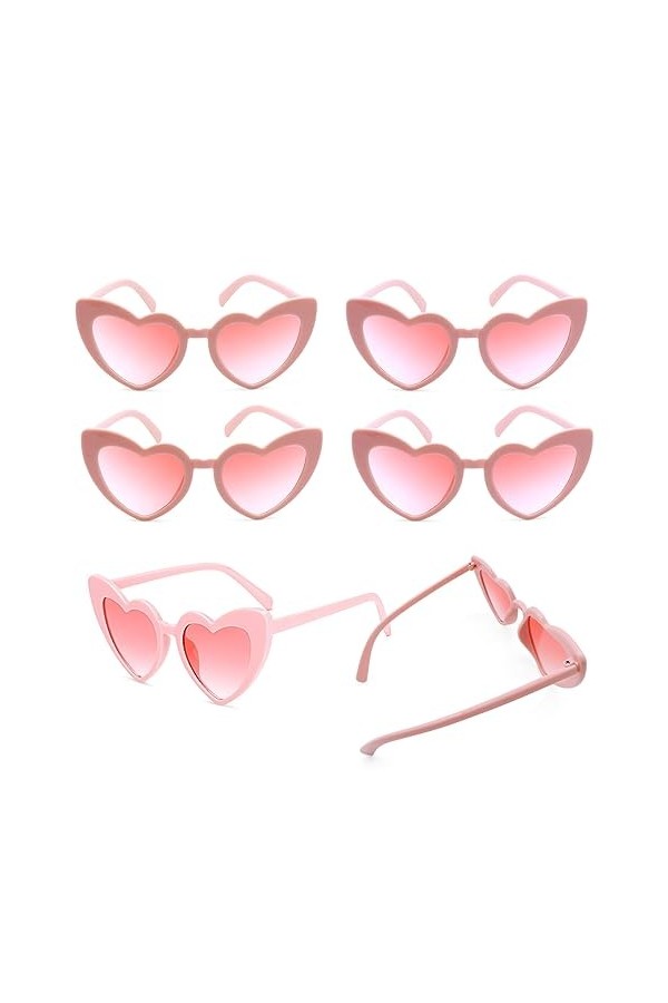 TADAE 70s Retro Clear Heart Lunettes de soleil, 6 Pièces Lunettes de Soleil Coeur, Party Lunettes Coeur pour Femmes, UV400 Pr