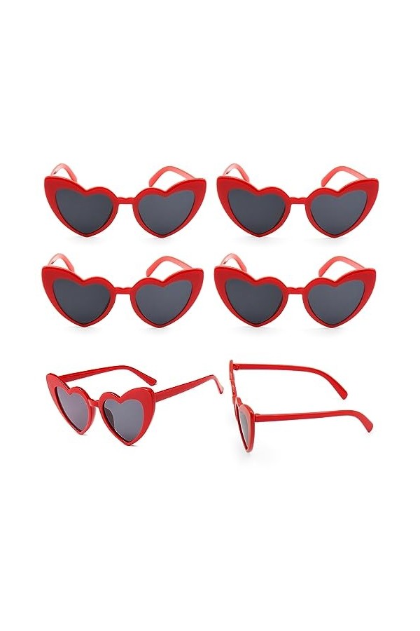 TADAE 70s Retro Clear Heart Lunettes de soleil, 6 Pièces Lunettes de Soleil Coeur, Party Lunettes Coeur pour Femmes, UV400 Pr