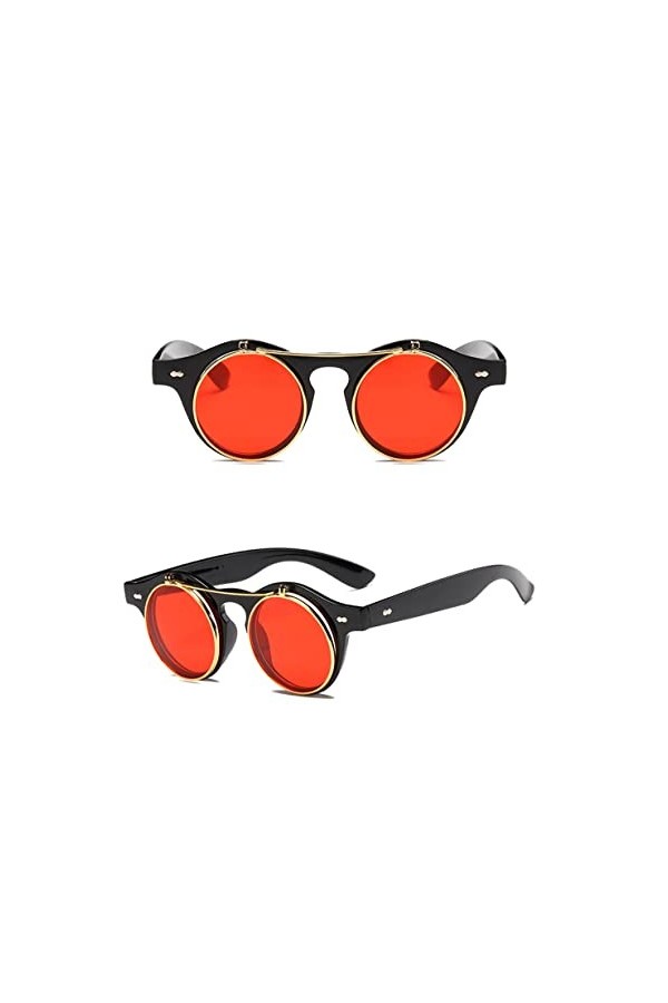 Lunettes de soleil rondes SteamPunk à clapet double couche