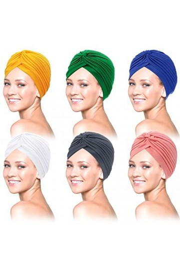 Lot de 6 turbans pour femme en jersey stretch turban africain pour femme - Bandeau doux - Nœud - Mode plissé - Bonnet, multic