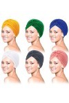 Lot de 6 turbans pour femme en jersey stretch turban africain pour femme - Bandeau doux - Nœud - Mode plissé - Bonnet, multic
