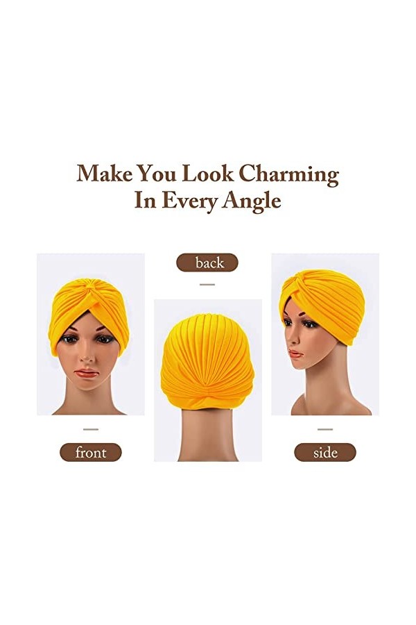Lot de 6 turbans pour femme en jersey stretch turban africain pour femme - Bandeau doux - Nœud - Mode plissé - Bonnet, multic