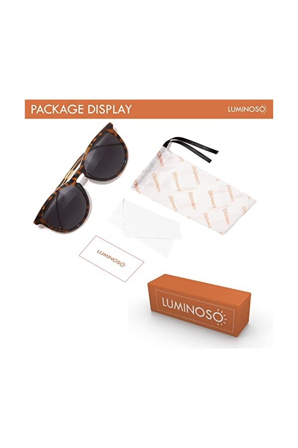Luminoso Lunettes de soleil rondes tendance unisexe avec monture en polycarbone et poignées en métal UV400 pour homme et femm