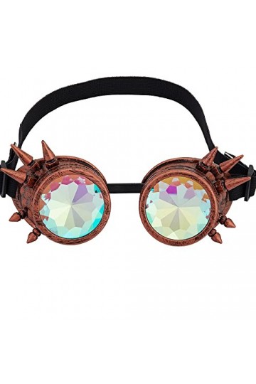 OMGREAT Lunettes kaléidoscope pour Raves Steampunk Lunettes avec Prisme Arc-en-ciel Diffraction Verres Cristal