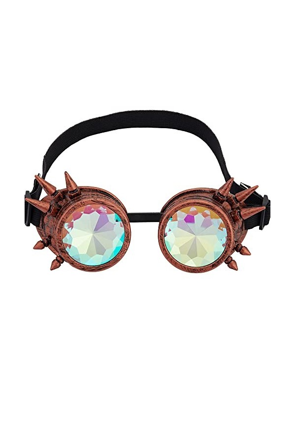 OMGREAT Lunettes kaléidoscope pour Raves Steampunk Lunettes avec Prisme Arc-en-ciel Diffraction Verres Cristal