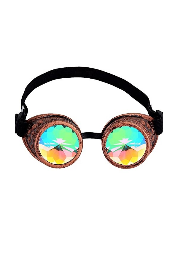 OMGREAT Lunettes kaléidoscope pour Raves Steampunk Lunettes avec Prisme Arc-en-ciel Diffraction Verres Cristal