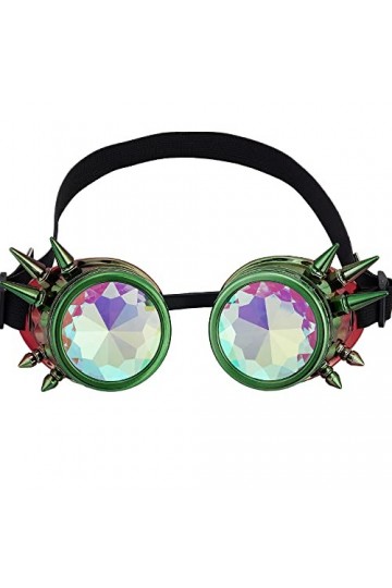 Lunettes de raves avec lentille en verre cristal arc-en-ciel, lunettes kaléidoscope, lunettes funky prisme steampunk pour cos