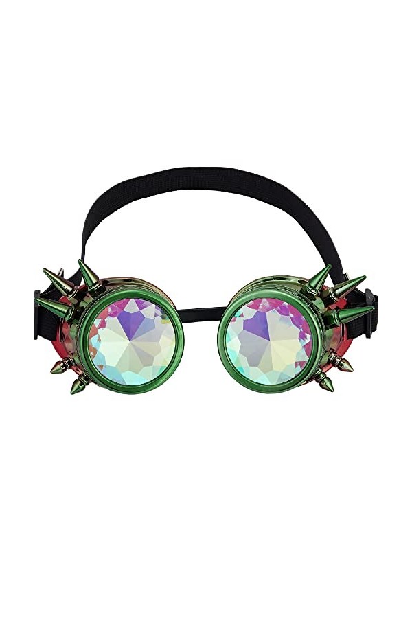 Lunettes de raves avec lentille en verre cristal arc-en-ciel, lunettes kaléidoscope, lunettes funky prisme steampunk pour cos