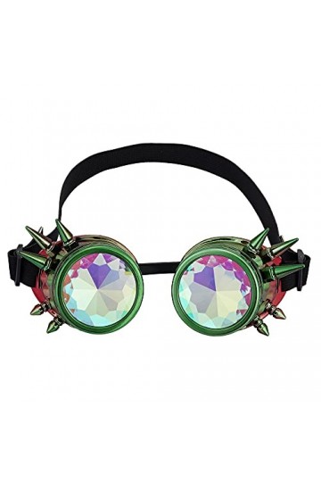 Lunettes de raves avec lentille en verre cristal arc-en-ciel, lunettes kaléidoscope, lunettes funky prisme steampunk pour cos