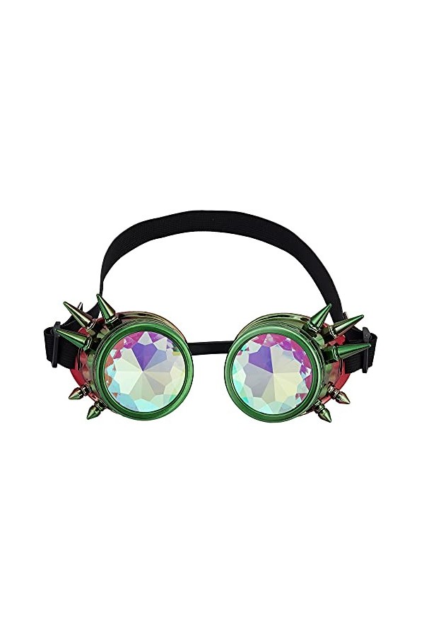 Lunettes de raves avec lentille en verre cristal arc-en-ciel, lunettes kaléidoscope, lunettes funky prisme steampunk pour cos