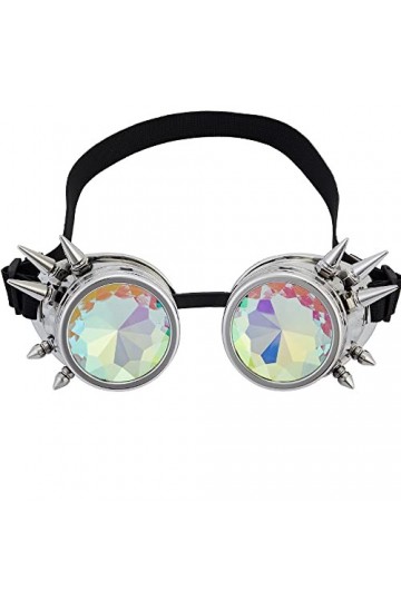 Lunettes kaléidoscope pour Raves Trippy Psychédélique Steampunk Lunettes avec Prisme Arc-en-ciel Diffraction Cristal Verres