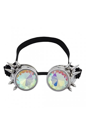 Lunettes kaléidoscope pour Raves Trippy Psychédélique Steampunk Lunettes avec Prisme Arc-en-ciel Diffraction Cristal Verres
