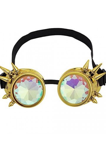 Lunettes kaléidoscope pour Raves Trippy Psychédélique Steampunk Lunettes avec Prisme Arc-en-ciel Diffraction Cristal Verres