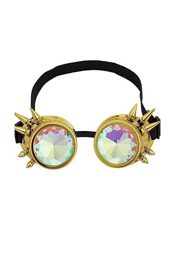 Lunettes kaléidoscope pour Raves Trippy Psychédélique Steampunk Lunettes avec Prisme Arc-en-ciel Diffraction Cristal Verres