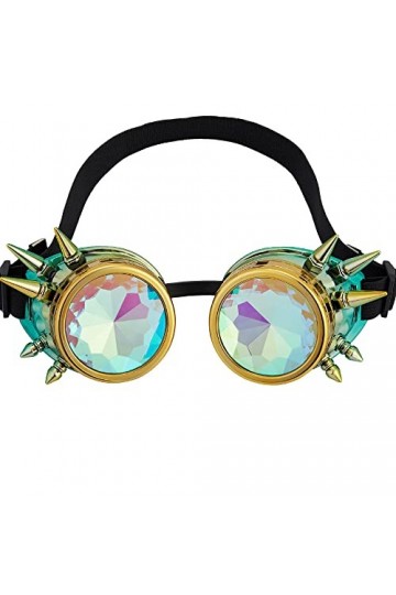 Lunettes de Raves avec lentille en verre cristal arc-en-ciel - Lunettes kaléidoscope funky prisme steampunk pour cosplay fête