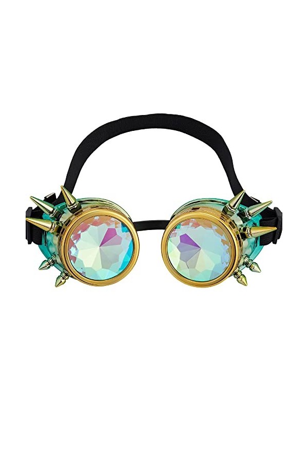 Lunettes de Raves avec lentille en verre cristal arc-en-ciel - Lunettes kaléidoscope funky prisme steampunk pour cosplay fête